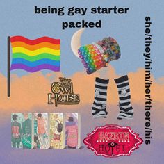 a poster with the words being gay starter packed