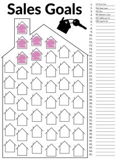 a sales goal sheet with houses on it