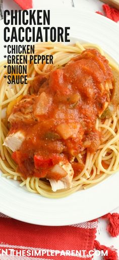 chicken cacciatore with green pepper and onion sauce on a white platter