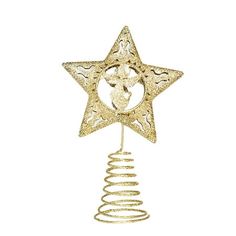 a gold christmas ornament with a star on top