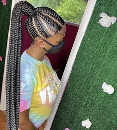 Stitch Braids Cornrow Ponytail, High Ponytail Feed In Braids, Cornrows Braided Into A Ponytail, Feed In Braids Ponytail Design, Braided Ponytail Cornrows, Braided Up Ponytail Black Women, Braided Ponytail Hairstyles Feed In, Feedin Braids Ponytail, Feedin Ponytail Braids