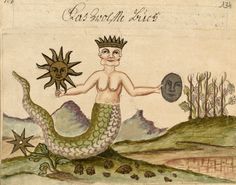 a drawing of a man with a sun on his head and a snake in his hand