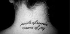 a woman's neck with the words roads of tomorrow waves of joy written on it