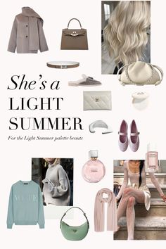 An aesthetic mood board for the light summers in color analysis Summer Color Palette Hair, Light Summer Color Palette Hair, Spring Light Outfits, Color Analysis Light Summer, Light Summer Color Palette Outfits, Color Palette Hair, Light Summer Hair, Light Summer Palette, Soft Summer Light