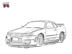 a drawing of a car in black and white with the word'r on it