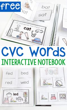 the cvc words interactive notebook is on top of a table with other writing materials