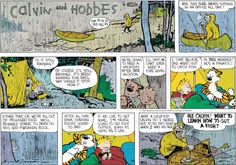 a comic strip with an image of a man in a canoe