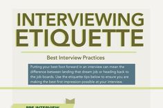 an info sheet with the words interviewing etiquette written in green and black on it