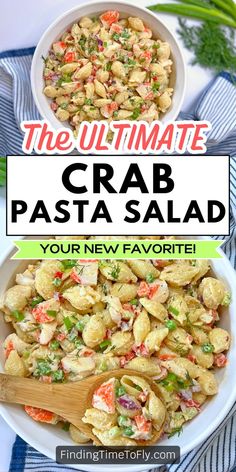 the ultimate crab pasta salad recipe with text overlay