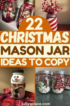 christmas mason jar ideas, christmas mason jar decor, mason jar gifts, christmas mason jars, snowy mason jars Mason Jars Christmas Centerpieces, Mason Jar Toppers Christmas, Mason Jar Crafts To Sell Extra Money, Decorated Jars For Gifts, Christmas Scent Mason Jar, Mason Jar Lid Decorating Ideas, Xmas Mason Jar Crafts Diy Christmas, Christmas Decor With Mason Jars, Christmas Jam Jar Ideas