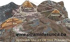 the three pyramids on top of a mountain are labeled with their names and locations