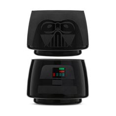 the star wars darth vader speaker is shown in black and has red buttons