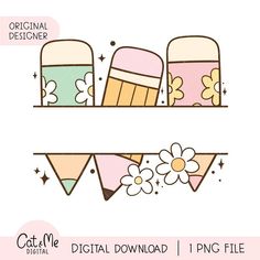 the digital file is designed to look like it has flowers and buntings