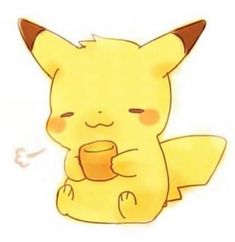 a drawing of a pikachu holding a cup