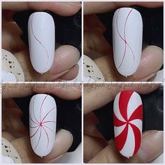 Peppermint Swirl Nails Tutorial, Nail Ideas Step By Step, Nail Designs Step By Step For Beginners, Candy Cane Nails Tutorial, Peppermint Nail Art Tutorial, Step By Step Nail Art Christmas, Candy Cane Nail Art Tutorial, Christmas Nails Step By Step Design, Christmas Nail Designs Step By Step