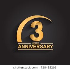 an anniversary logo with the number three in gold and black colors on a dark background