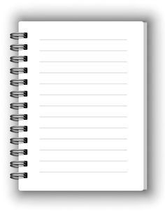 an open spiral notebook with lined paper on the front and bottom pages, isolated against a white background