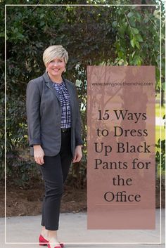 Black pants can create chic and interesting office outfits. Click to see 15 ways to wear black pants to work. #workwear #blackpants #officeoutfits Professional Outfits Black Pants, Black Pixie Pants Outfit Work, Black Pants Outfit For Work Spring, Black Pants Styling, Business Casual Outfits For Women Black Pants, Black Pant Work Outfit, Black Capri Pants Outfit Work, Black Pants Work Outfits Women, What To Wear With Black Dress Pants