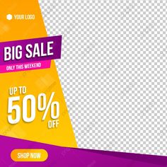 the sale banner is shown with an orange and purple color scheme, it has a big sale