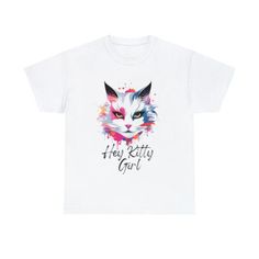 a white t - shirt with an image of a cat's face on it