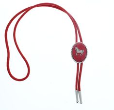 "Western Bolo, pony, Charm,   Tie,  Western Bolo Tie, Faux turquoise Antique Silver, 36\" cord in red  Made in USA  each 36\" cord in  red handmade jewelry" Red Bolo Tie, Clay Bolo Tie, Western Bolo Tie, Silver Tips, Bolo Ties, Vintage Patches, Small Boutique, Dope Jewelry, Red Turquoise