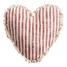 a red and white striped heart shaped pillow