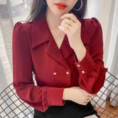 Sexy V-Neck Elegant Office Blouse Shirt – Nada Outfit Land Office Blouse, Shirt Dress Pattern, Womens Clothing Patterns, Elegant Office, Elegant Blouses, Sleeves Clothing, Chiffon Material, Loose Shirts, Fashion Korean