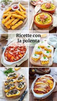 different types of food are shown in this collage with the words ricotte con la polenta