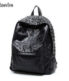 Black Leather Gothic Harajuku Skull Large Capacity Backpack School Bag · KoKo Fashion · Online Store Powered by Storenvy Skull Overlay, Gothic Backpacks, Gothic Bag, Lady Godiva, Studded Backpack, Leather Backpack Purse, Gothic Rock, Art Makeup, New Rock