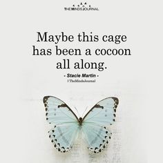 a butterfly sitting on top of a piece of paper with the words maybe this cage has been a cocoon all along