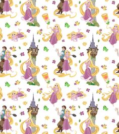 seamless disney princess and prince pattern on white background