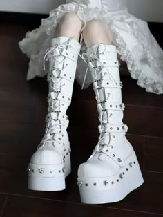 Diamond Boots, White Platform Boots, Y2k Rock, Mary Jane Platform Shoes, White Goth, Goth Shoes, Dr Shoes, Cute Shoes Heels, White Platform