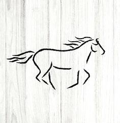 a drawing of a horse running across a wooden floor with the word's name on it