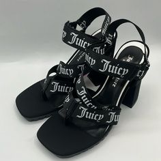 Juicy Couture Women's Elegant Chunky High Heel Dress Sandals Featuring An Open Toe, Ankle Strap, And Strappy Design Juicy Couture Shoes, High Heel Dress, Couture Shoes, Chunky High Heels, Dress Sandals, Juicy Couture, High Heel, Ankle Strap, Open Toe