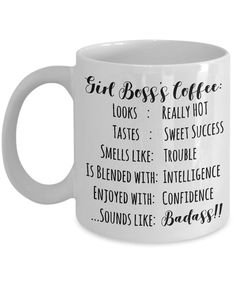 a white coffee mug with some words on it