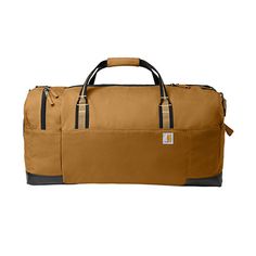 With the Custom Printed Carhartt 120L Foundry Series Duffel, you're well-prepared for any long weekend or work trip. This robust 1200 Denier duffel offers an impressive 120 liters of storage space, ensuring you can pack all your essentials and more. It features a large zippered opening, interior zippered pocket, and a separate secondary compartment, providing excellent organization options. The durable top and side haul handles, along with a detachable, adjustable shoulder strap, make it easy to Classic Brown Rectangular Duffle Bag, Brown Rectangular Duffle Bag, Brown Canvas Duffle Bag For On-the-go, Carhartt Duffle Bag, Brown Rectangular Waxed Canvas Duffle Bag, Work Travel, Duffel Bag, Weekender Bag, Travel Style