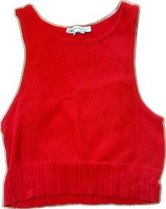 Chic Red Crop Top, Red Sleeveless Top For Fall, Red Sleeveless Cotton Crop Top, Red Ribbed Crop Top For Summer, Trendy Fitted Red Crop Top, Red Fitted Crop Top For Fall, Red Fitted Crop Top For Spring, Fitted Red Crop Top For Fall, Fitted Red Cotton Crop Top