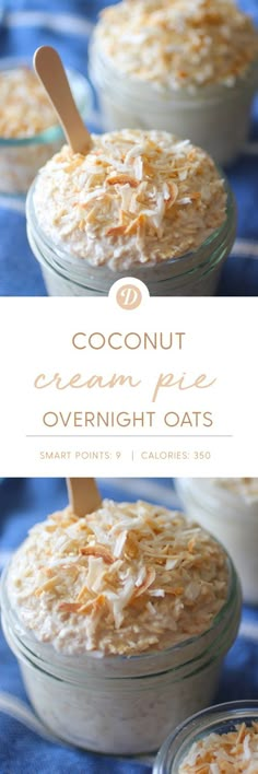 coconut cream pie overnight oats in small glass bowls