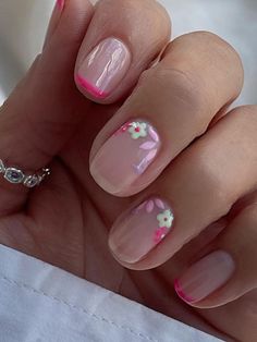 hot pink French tips with subtle flowers