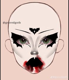 Romantic Goth Eye Makeup, Baby Bat Makeup, Makeup Template Face, Makeup Face Template, Goth Makeup Ideas Drawing, Trad Goth Makeup Template, Goth Valentines Makeup, Vampire Goth Makeup, Goth Makeup Tutorial