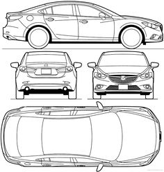 three different cars are shown in black and white