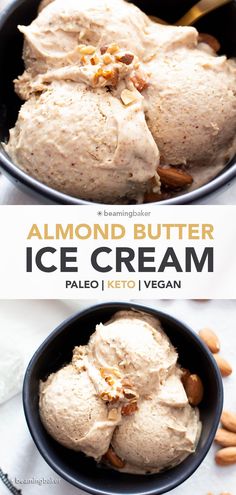 almond butter ice cream in a black bowl