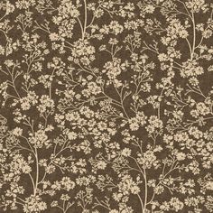 a brown and white flowered wallpaper with small flowers on the bottom half of it