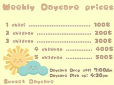 a baby's birth announcement with a sun and cloud on it, which reads weekly dyscore prices