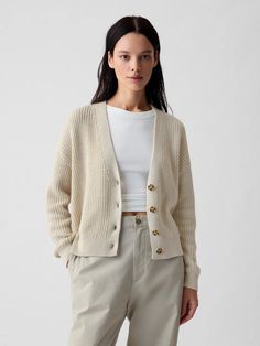 Shaker-Stitch Cardigan | Gap Gap Cotton Spring Sweater, Gap Cotton Sweater For Spring, Classic Gap Cardigan For Fall, Classic Gap Fall Cardigan, Gap Sweater For Spring Layering, Gap Cotton Sweater For Fall, Gap V-neck Fall Sweater, Gap Button-up Cardigan For Fall, Gap Cardigan With Button Closure For Fall