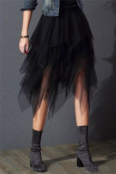 Irregular elastic high waist mesh tulle skirt Womens Tulle Skirt, Tule Rok, Gonna In Tulle, Tiered Tulle Skirt, Skirt Tutu, Skirt Tulle, Mid Calf Skirt, Overlay Skirt, Party Rock