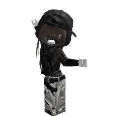 a paper doll wearing a black outfit and hat