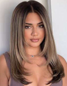 Long Straight Hair with Blonde Balayage and Front Layers 2023 Haircuts For Women Medium Layers, Straight Hair With Front Layers, Medium Length Haircut Front Layers, Long Front Layered Hair, Straight Hair With Balayage, Medium Hair Cuts For Women Straight, Long Layers For Medium Length Hair, Straight Hair With Layers Medium Length, Straight Hair Layers Medium