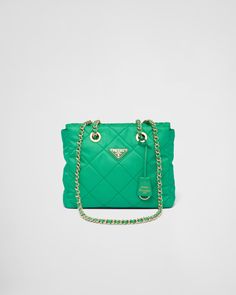 Mint Green Prada Re-Edition 1995 Chaîne Re-Nylon tote bag | PRADA Prada Runway, Prada Re Edition, Bag Prada, Green Tote, Mens Travel, Nylon Tote Bags, Nylon Tote, Triangle Logo, Stitching Leather