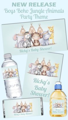 a bottle of baby shower gel next to an empty bottle with the words happy 1st birthday on it